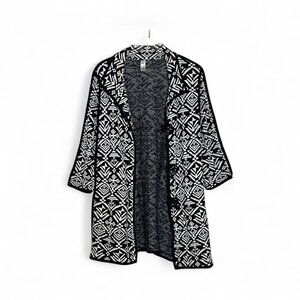Thomas & Olivia Open Front Cardigan Sweater Black White Aztec Tribal Knit Size M